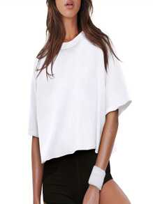 KAHULE Tshirts For Women Round Neck Drop Shoulder Oversized Crop Tops Workout Tops Tees - White - View 2