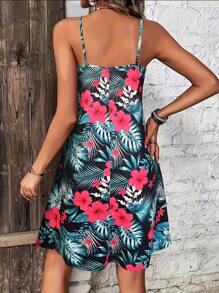 Tenues d'été pour femmes, nouvelle robe camisole à encolure en V imprimée tropicale pour les tenues de vacances, robes bohémiennes pour femmes en été