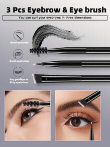 49pcs Makeup Sponge Set Includes 25 Soft Bristle Makeup Brushes (Powder Brush, Blush Brush, Contour Brush, Foundation Brush, Nose Brush, Eyeshadow Brush, Eyebrow Brush, Lip Brush, Detail Brush) + 5 Makeup Sponge For Liquid Makeup + 5 Triangle Powder Puffs + 5 Finger Puffs + 5 Mini Puffs + 1 Headband + 2 Wrist Bands + 1 Brush Cleaning Tool - Black - View 6