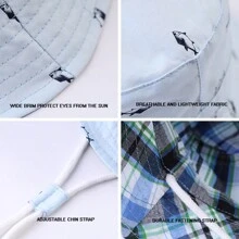 LANGZHEN 儿童防晒帽 幼儿男童女童宽边夏季户外帽子 婴儿渔夫帽 带下巴带 - 男童短沿盆帽 - 查看 6