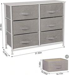 Chest Of Drawers, 6 Fabric Drawers Storage Unit With Wooden Top And Metal Frame, Cloth Storage Organizer For Bedroom Living Room Closet Hallway - Grey - View 4