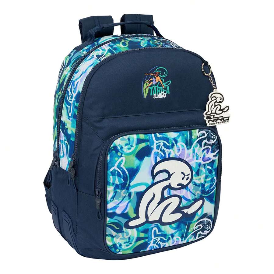 El niño Kook Double Backpack Adaptable To A Stroller With A Double Main Compartment And Zipper Closure - Double Backpack With A Reinforced Base And Padded And Adjustable HandlesDeliveryIn 24/48 Hours - Multicolor - Ver 1
