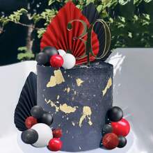 29PCS Black Red Balls Cake Decoration Red Cake Decoration Black Cake Topper For Retro Hipster Birthday Party, Favor Retirement, Anniversary, Wedding Table Decoration