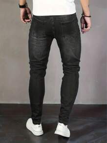 Men's Simple Stylish Denim Jeans, Casual Daily Wear - Black - View 2