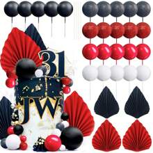 29PCS Black Red Balls Cake Decoration Red Cake Decoration Black Cake Topper For Retro Hipster Birthday Party, Favor Retirement, Anniversary, Wedding Table Decoration