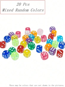 10/20/50/100 Pcs 6 Sided Dice Set, 14MM Premium Translucent Rounded Corners Colored Bulk Dice For Classroom Teaching, Board Games, Dices Game, Random Colors Playing Dice,Card Shuffler,Dice Design,Game ,Mini Dice,D20 Dice