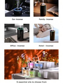 1 porta USB adequada para umidificador de aromaterapia Pruk Color em quartos, salas de estar, escritórios e carros - melhora o ambiente e a qualidade do ar por meio de luzes LED e névoa calmante Máquina de aromaterapia inteligente montada em carro