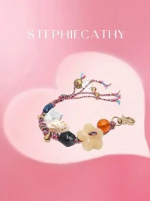 STEPHIECATHY Pulsera, llavero y colgante hechos a mano con cuentas, decorados con nudos de cuerda de colores, conchas y flores, adecuados como accesorios para teléfono, bolso y monedero, regalo ideal para el Día de San Valentín - Multicolor - Ver 5