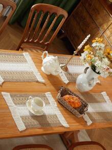 1/4/6 Pcs Bohemian Knitted Beige Patchwork Placemats, Rustic Farmhouse Home Tabletop Decor, Suitable For Home Kitchen Dining Room Table, Dining, Gathering, Party, Buffet, Holiday Celebration, Wedding Decoration - Numbness On Both Sides - View 9