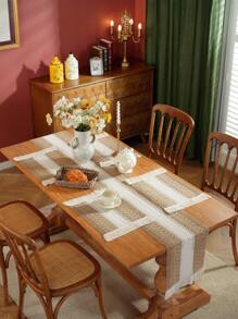 1/4/6 Pcs Bohemian Knitted Beige Patchwork Placemats, Rustic Farmhouse Home Tabletop Decor, Suitable For Home Kitchen Dining Room Table, Dining, Gathering, Party, Buffet, Holiday Celebration, Wedding Decoration - Numbness On Both Sides - View 6