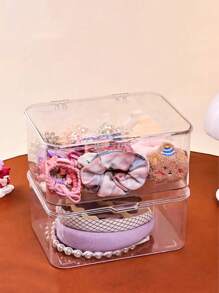 1pc Hair Accessory Storage Box, Little Girl Headband And Rubber Band Accessory Box, Hair Clip, Hairpin, Headwear, Large Capacity Jewelry Box, Flip Top Desktop Storage Box, Multifunctional Storage Box For Miscellaneous Items, Stationery, Cosmetics