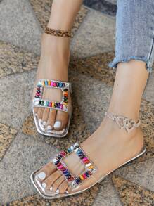 1 双夏季促销银色女童防滑拖鞋时尚动感公主风平底16-25岁女孩凉鞋适合室内外休闲多色钩环人字拖