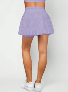 Leftear Women's Pleated Tennis Skirt High Waisted Ruffle Golf Skirts Sports Skater Athletic Running Skorts With Shorts Pockets Cute Clothes Summer - 紫色 - 查看 4