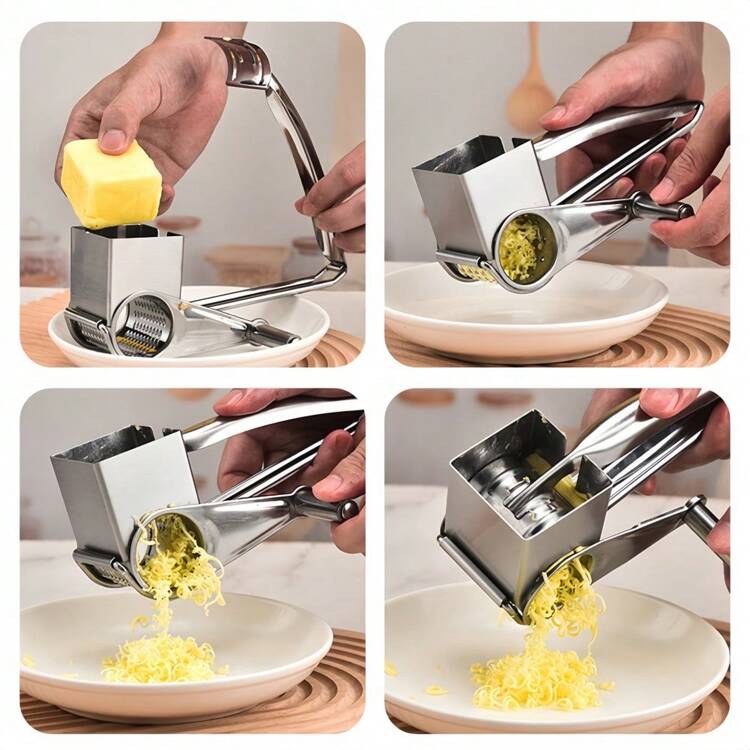 1PC Máy bào phô mai quay tay bằng thép không gỉ đa chức năng rau củ sô cô la cà rốt máy thái lát gừng quay, tiện lợi nhanh chóng hiệu quả chất lượng cao, dụng cụ nhà bếp - Bạc - Xem 3