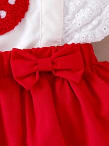 2pcs Baby Girl Sweet Cute Strawberry Embroidery Backless Sleeveless Dress With Bowknot & Headband Set, Summer - Red - View 6