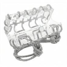 Clear Acrylic Clutch Sparkle Rhinestone Evening Bag - trắng - Xem 7
