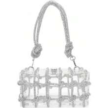 Clear Acrylic Clutch Sparkle Rhinestone Evening Bag - trắng - Xem 3
