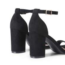 Women Ankle Strap Chunky Heeled Pump Sandals Comfortable Open Toe Classic Heeled Sandals For Party, Wedding, Prom, Valentine's Day - 黑色/麂皮 - 查看 7