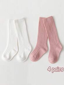 4 pary dziewczęcych uniwersalnych skarpetek za kolano, odpowiednich do codziennego noszenia przez dzieci