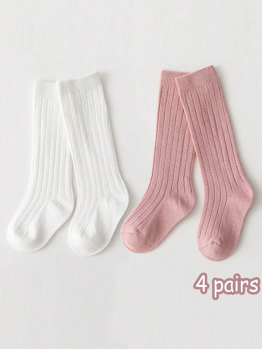 4 pary dziewczęcych uniwersalnych skarpetek za kolano, odpowiednich do codziennego noszenia przez dzieci