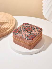 1pc Mini Retro Jewelry Box Earrings, Rings, Necklaces, Travel Storage Box, Jewelry Earrings, Elegant Style Printed Jewelry Box, Multi Functional Jewelry Storage Box, Zipper Convenient Jewelry Bag, Exquisite Cosmetics And Lipstick Storage Bag, Mother's Day Gift, Girls' Gift, Handbag Storage, New Cork Pattern Multi Compartment Large Capacity Jewelry Box, Luxury PU Leather Jewelry Box, Mini Flip Storage Women's Jewelry Gift, Mother's Storage Box