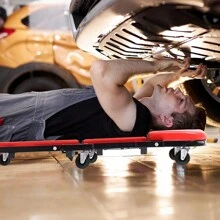 Foldable Garage Mobile Mechanics Creeper Bench 2 In 1 Workshop Trolley Padded Car Repair 360° Rotating Resting Board Stool - Red - View 2