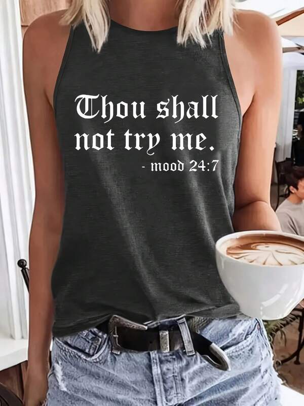 Bedrucktes ärmelloses Tank Top mit Rundhalsausschnitt, Damen Lässig Tank Top für den Sommer