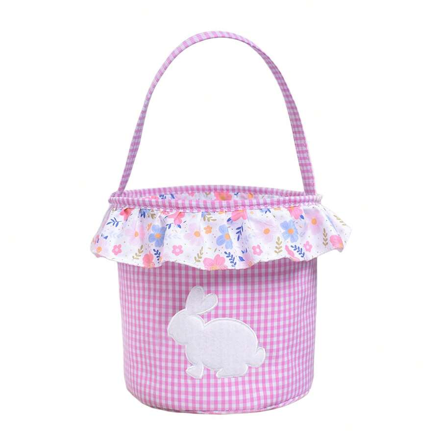 Easter Tote Bag, Cute Rabbit Floral Large Capacity Basket Children Festival Present Bag - Pink - View 1