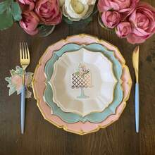 60pcs Elegant Wedding Paper Plates, Disposable Party Plates Suitable For Birthday, Baby Shower, Wedding, Easter And Other Occasions, Serves 20 Guests (7 Inch + 9 Inch + 10 Inch) - White Blue Pink - View 1