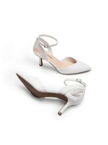 Women's Kitten Heels Stiletto Ankle Strap Pointed Closed Toe Pumps Fashion Shoes For Women Wedding Party Dating Dress Sandals - trắng - Xem 8