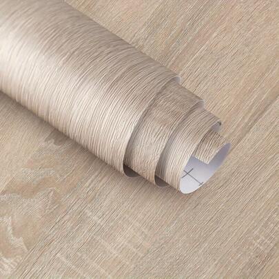 1 Roll Of Light Brown Wood Grain Self-Adhesive Wallpaper Peel And Sticky Contact Paper Waterproof Removable Kitchen Cabinet Renovation Sticker Vinyl Packaging Wall Covering Oak Exterior Home Decoration
