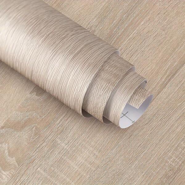1 Roll Of Light Brown Wood Grain Self-Adhesive Wallpaper Peel And Sticky Contact Paper Waterproof Removable Kitchen Cabinet Renovation Sticker Vinyl Packaging Wall Covering Oak Exterior Home Decoration