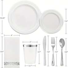 1200pcs Silver Dinnerware Set For 150 Guests, Disposable Plastic Plates For Party, Include: 150 Dinner Plates, 150 Dessert Plates, 150 Paper Napkins, 150 Cups, 150 Silverware Set 300 Forks, 150 Spoons, 150 Knives. - 50 份 - 查看 4
