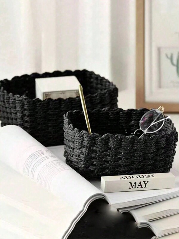 3pcs(S+M+L)/Set Handmade Woven Storage Baskets, Paper Rope Material Organizer Baskets For Living Room, Bedroom, Cabinet, Office, Home Decor, Farmhouse Decor, Holiday Gift Storage, Reusable Storage Bins For Stationery, Clothes, Toys, Cosmetics, Desk Organizer, Ideal Gift Basket