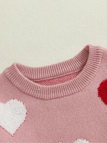 Kids Girls Pullover Sweater Casual Heart Pattern Warm Knitted Long Sleeves Infant Knitwear For Toddler