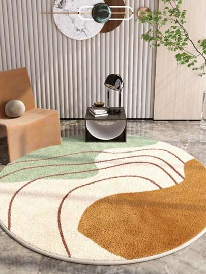 Minimalist Designer Entrance Round Geometric Simplistic Doormat, Housewarming Gift! Faux Wool Cartoon Cute Round Rug For Living Room, Bedroom, Soft Plush Rug For Basket, Computer Chair, Crawling Mat, Game Mat, Shaggy Carpet, Thick Carpet, Fluffy Carpet, Autumn/Winter Carpet, Thick/Plush