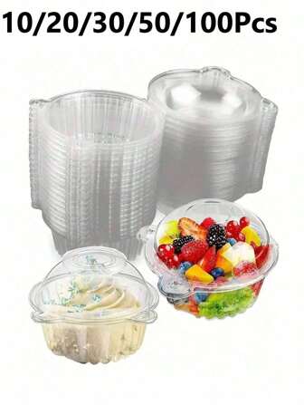 10/20/30/50/100 件透明塑料蛋糕杯盒，松饼甜点纸杯蛋糕盒饼干水果寿司包装容器，一次性透明纸杯蛋糕盒，可堆叠单隔间纸杯蛋糕，带密封盖，适用于派对婚礼