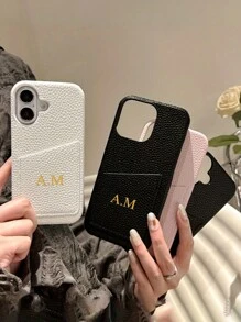 个性首字母定制DIY名片卡槽支架外壳适用于iPhone16 15 14 13 12 11 Pro Max 16 15 Plus卡包保护套 - 黑色 - 查看 4