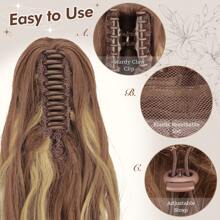 FESHFEN Ponytail Extensions, Long Claw Clip In Ponytail Hairpiece Synthetic Pony Tails Hair Piece Natural Wavy Hairpieces For Women, 20 Inch - Brown & Blonde - 查看 3