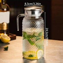 1 pièce Pichet en acrylique, bouteille de jus transparente en acrylique rayée. Pot à lait, à jus glacé avec couvercle, bouteille d'eau froide pour jus fait maison, thé, limonade