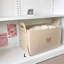 Bear Shaped Felt Desktop Storage Basket, Foldable Organizer Bin For Snacks, Toys, Cosmetics