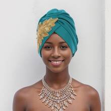 1pc Women Fashion Elegant Layered Crimp Print Sequin National Characteristics Head Scarf, Suitable For Daily Life, Vacation, Travel, Performance, Festival, Dating, Party - Multicolor - View 1