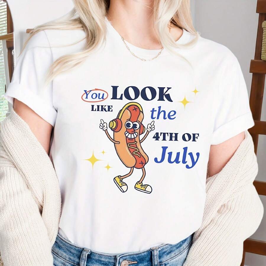 Camiseta "Pareces el 4 de julio", camiseta republicana, camiseta del Día de la Independencia, camiseta para amantes de los perritos calientes, camiseta divertida del 4 de julio, camiseta de la libertad - Blanco - Ver 1