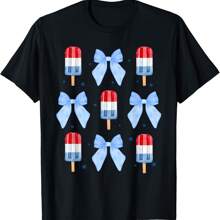 Coquette Bow Ice Cream American Flag Patriotic 4th Of July T-Shirt - 黑色 - 查看 1