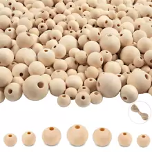 100pcs Wooden Beads Natural Unprocessed Round Wood Loose Beads Multi-Size Wooden Spacer Beads Suitable For Craft Making Decorations And DIY Crafts With 10m Rope (10mm, 16mm, 20mm, 25mm)