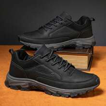 Zapatos para hombres, zapatos deportivos de cuero impermeables, zapatos deportivos de ocio para personas mayores, zapatos para correr y caminar al aire libre - Negro - Ver 2