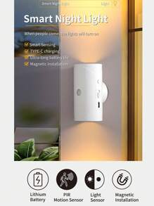 1pc Intelligent Sensor Wall Light, Easy To Install Human Motion Sensor, USB Magnetic Night Light, Decoration Atmosphere Landscape Light, Suitable For Home Decoration Deck, Wall, Garage, Terrace, Porch, Courtyard, Corridor