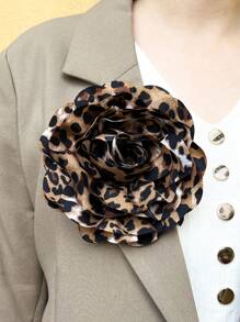15cm Exaggerated Vintage Leopard Print Luxurious Fabric Multi-Layered Rose Camellia Flower Brooch For Women, High-End
