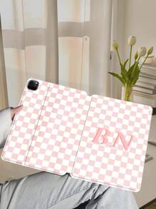 1pc Personalized Customized Letter Plaid Protective White Tablet PU Leather Case Compatible With IPad Pro 13, IPad Air 13 Models - White - View 3