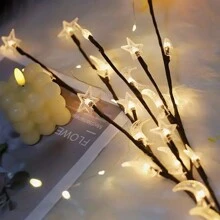 1 pieza 20 LED Luces de decoración con ramas de estrellas y lunas mixtas - Adecuado para boda, festivales y decoración festiva, luz nocturna de estrellas, luces de ramas de estrellas y lunas (Pilas no incluidas)